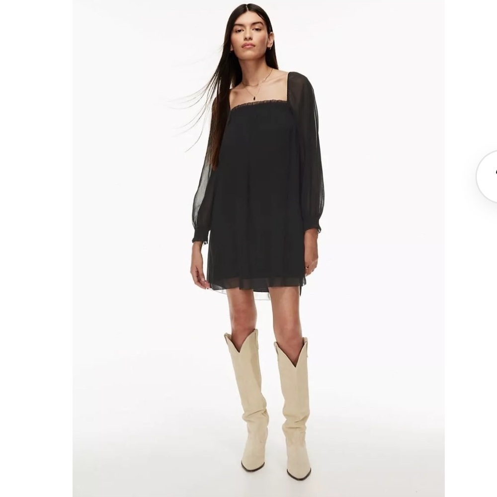 Aritzia Wilfred Alana chiffon babydoll Off the Shoulder little black dress Small